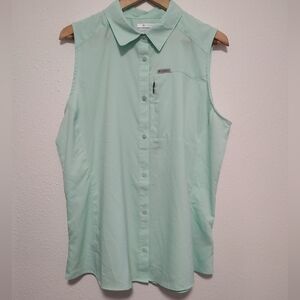 Columbia Mint Green Sleeveless Button Front Mesh Lining Golf Shirt Size X